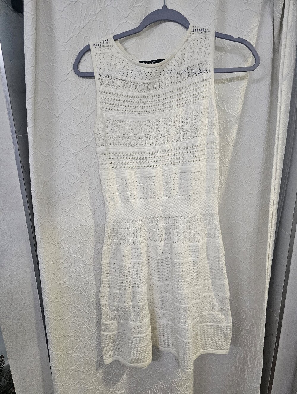 Women's Small Off White Open Weave Sleeveless Dress By Lauren Ralph Lauren